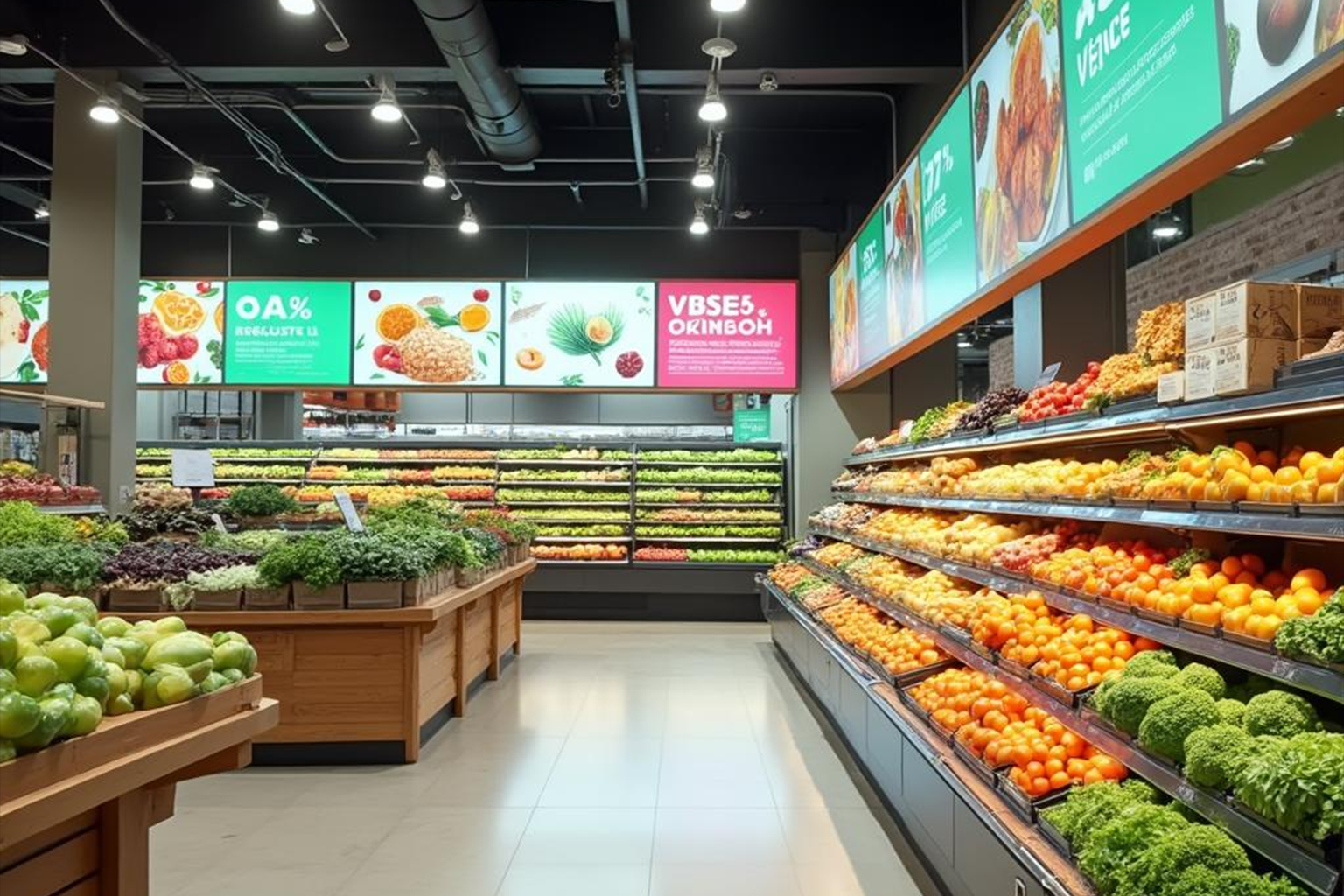 Señalización digital en un supermercado